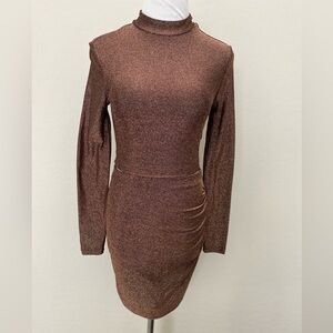 SHEIN Brown Metallic Long Sleeves Top and Mini Skirt Set. Size XS